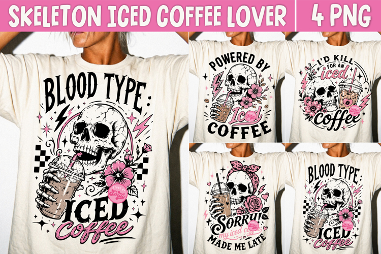 Skeleton Iced Coffee Lover PNG, Trendy Coquette Caffeine