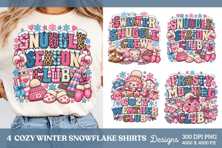 4 Cozy Winter Vibes Shirt PNG Designs, 4 Cozy Winter Girl Sh