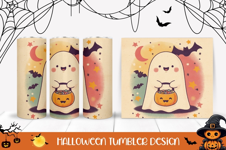 Cartoon Ghost Tumbler Sublimation, Halloween Bats Tumbler