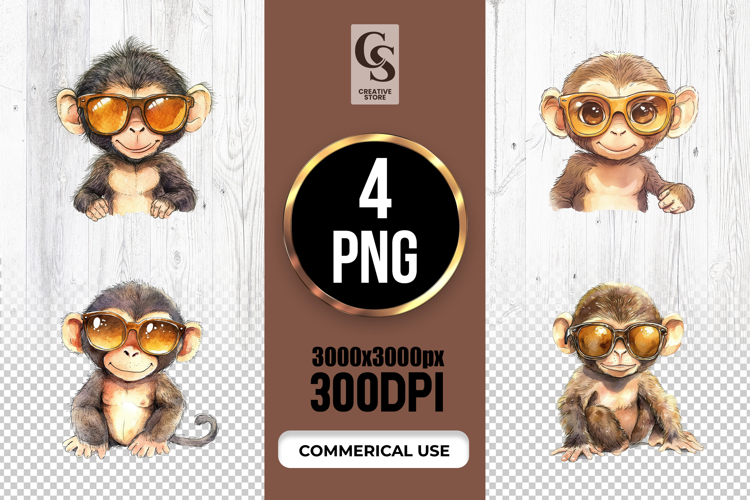 Cute Monkey Sunglasses Clipart PNG