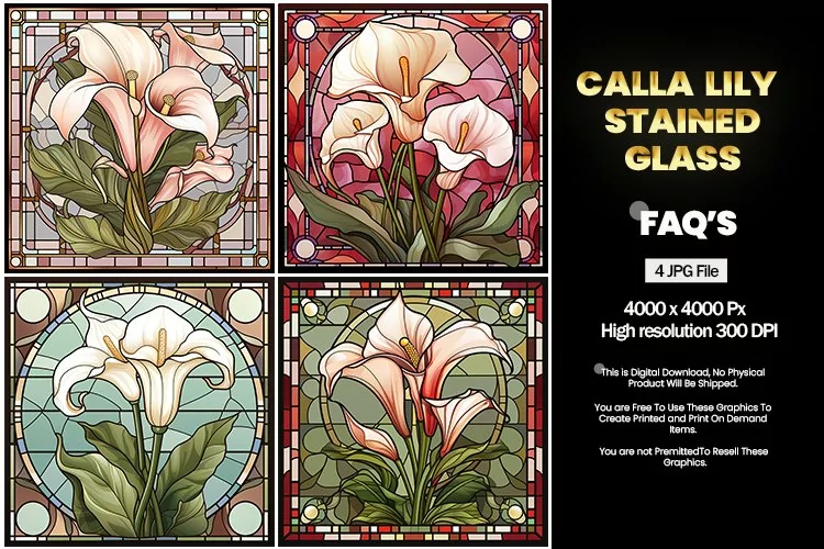 Stained Glass Calla Lily Square Coaster - 04 Variations