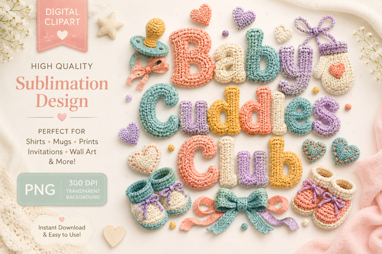 Baby Cuddles Club PNG, Pastel Baby Sublimation Clipart