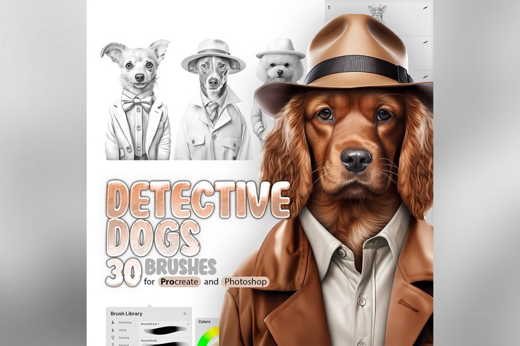 30 Procreate Detective Dogs Stamp Brushes