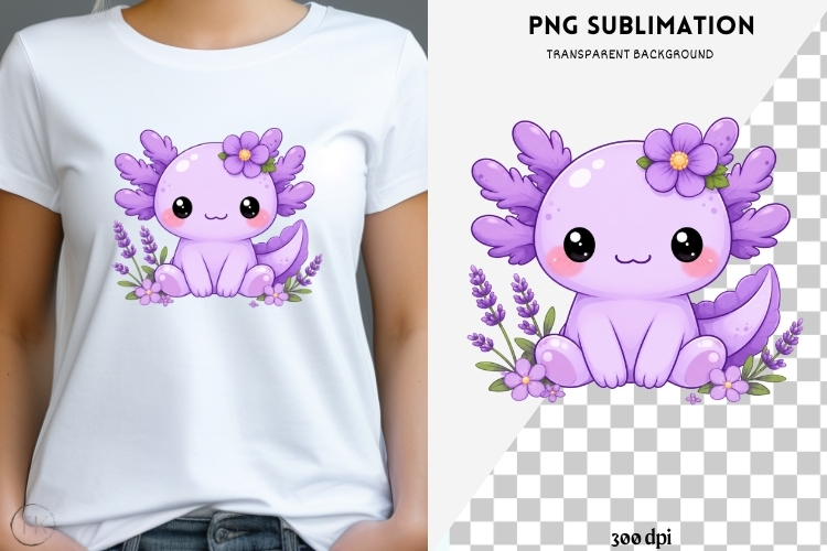 Pastel kawaii axolotl png design for T-shirts