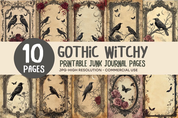Gothic Raven Junk Journal Pages example image 1