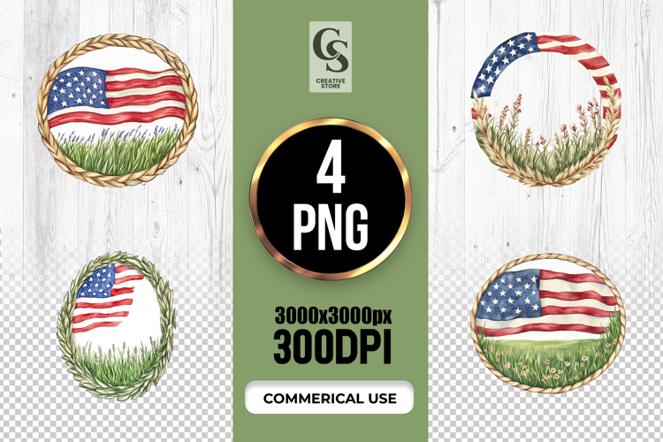 American Flag Wreath Clipart Sublimation PNG