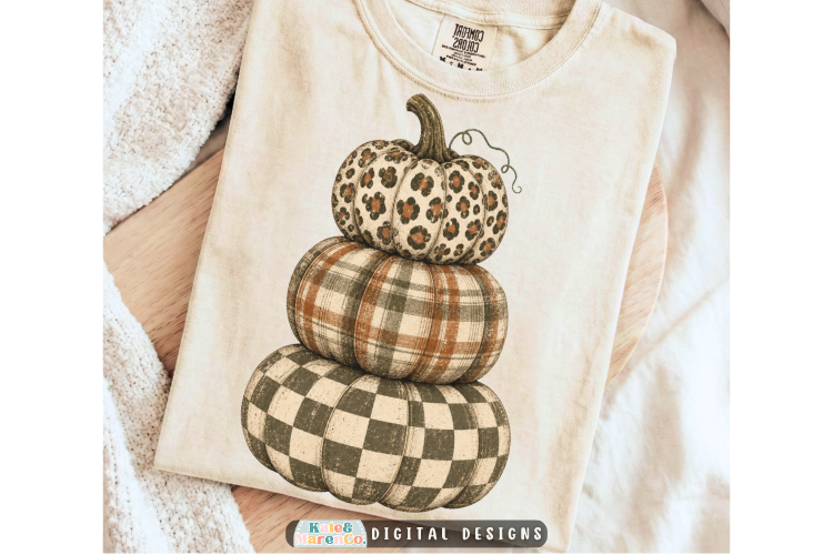 Preppy Pumpkin PNG | Leopard Fall Stacked Plaid Pumpkins PNG