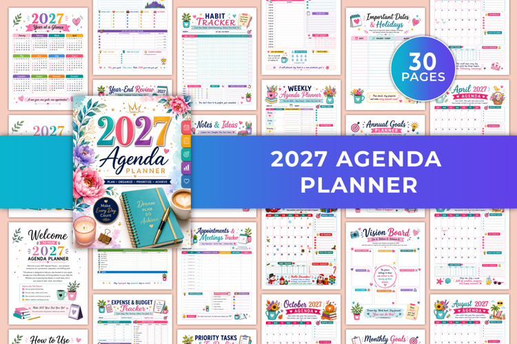 2027 Agenda Planner | Goal Setting, Monthly & Daily