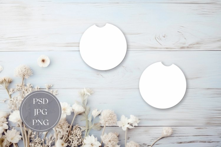 Car Coasters Mock Up, Floral Car Coaster Mockup PSD