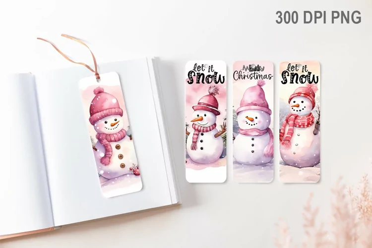 Christmas Pink Snowman Bookmark - Christmas Sublimation