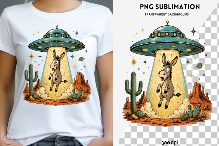 UFO donkey png design for T-shirts