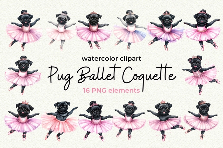 Pug Ballerina in Mid-pirouette Pink Ballet Coquette Clipart
