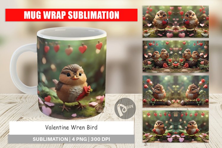 Mug sublimation design Valentine Wren Bird