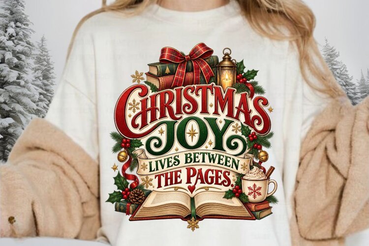 Christmas Joy Lives Between the Pages PNG, Christmas Books example image 1