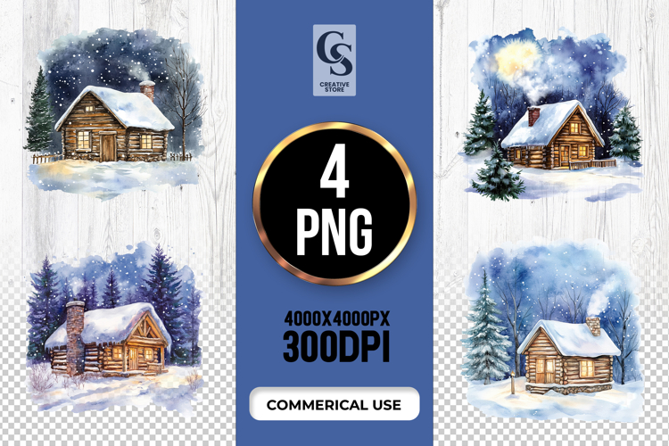 Cozy Winter Cabin Clipart Sublimation PNG example image 1