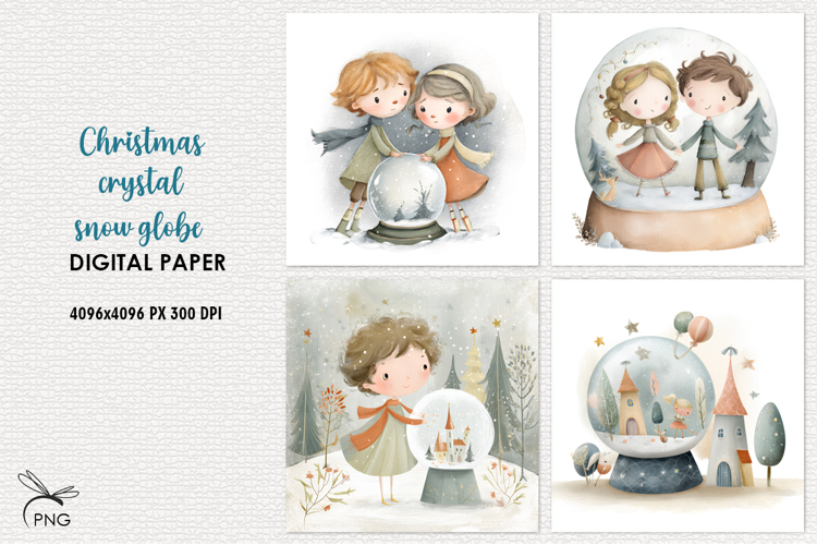 Christmas crystal snow globe digital paper, background clipa
