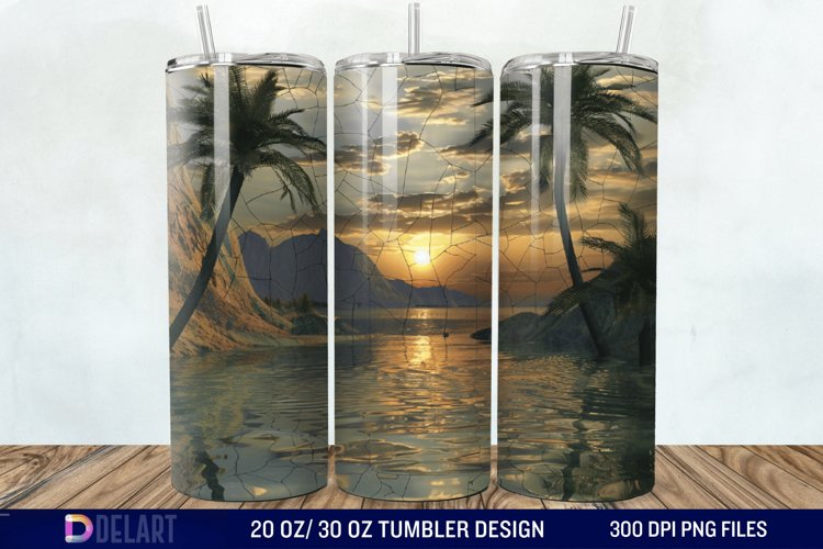 3D Tranquil Desert Oasis Stained Glass Tumbler Wrap example image 1