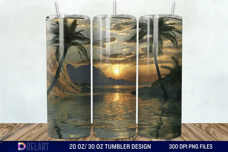3D Tranquil Desert Oasis Stained Glass Tumbler Wrap