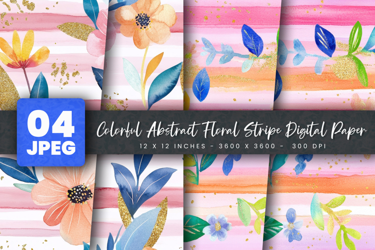 Colorful Abstract Floral Stripe Digital Paper