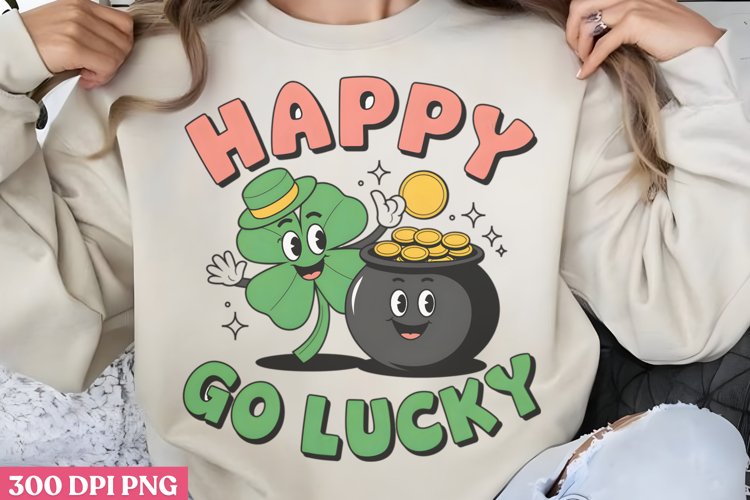 Happy Go Lucky PNG, Groovy ST Patricks Sublimation PNG