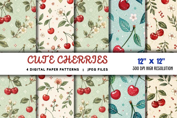 Cute Cherries Digital Paper JPG