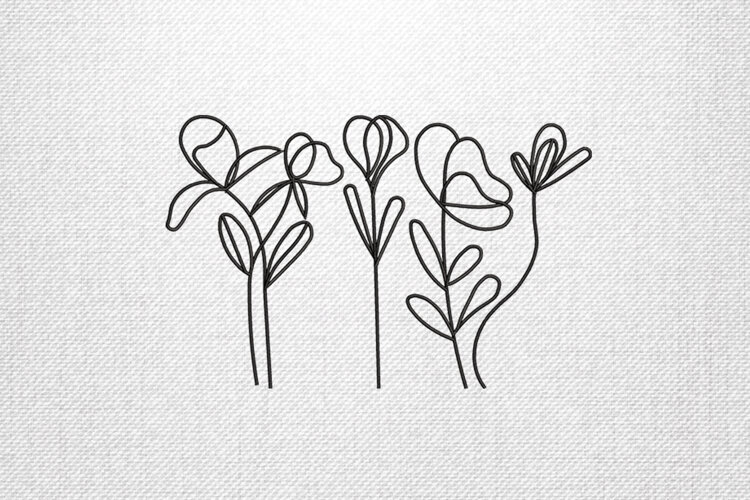 Continuous Line Floral Embroidery Design example image 1