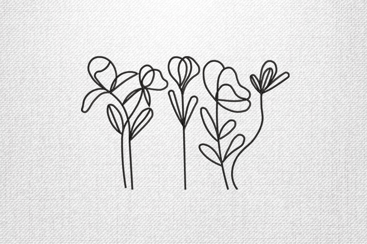 Continuous Line Floral Embroidery Design