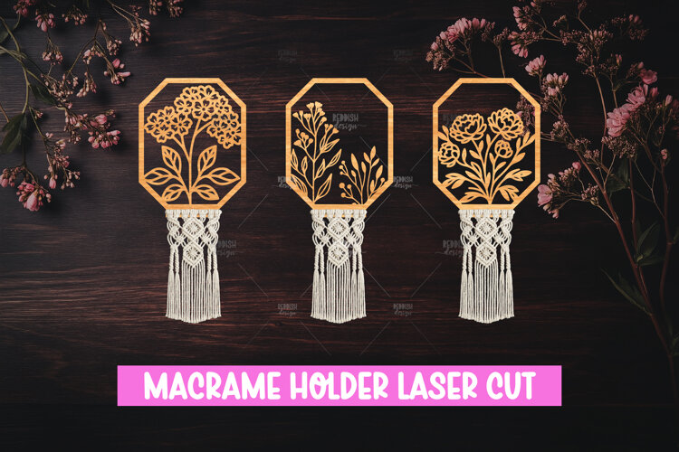 Floral Macrame Holder Laser cut, Home decor Laser Cut example image 1