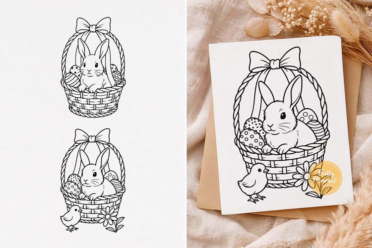 Easter Bunny svg, Easter Basket svg, Easter svg, Line Art