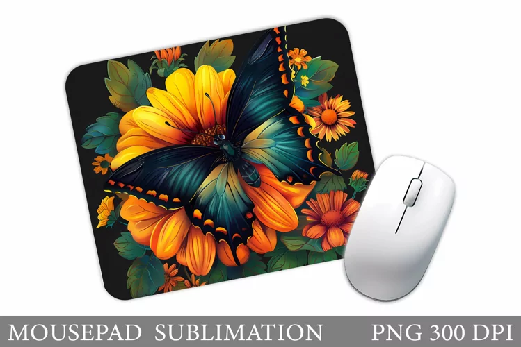 Butterfly Mouse Pad Design. Flowers Mouse Pad Sublimation