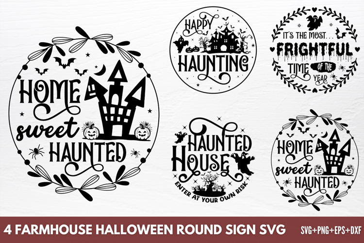 Farmhouse Halloween Round Sign SVG