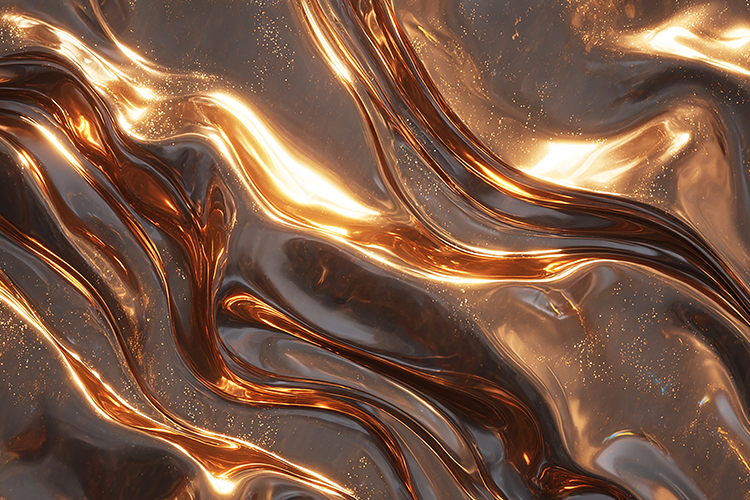 A shiny, metallic surface with wavy patterns