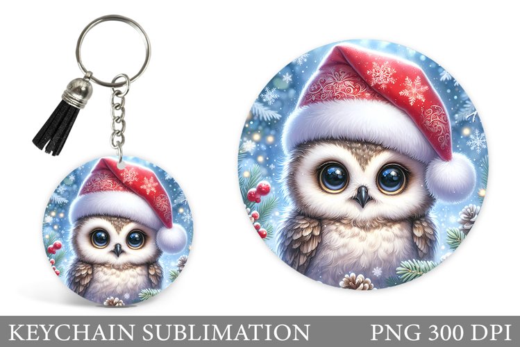Christmas Owl Keychain. Christmas Keychain Sublimation example image 1