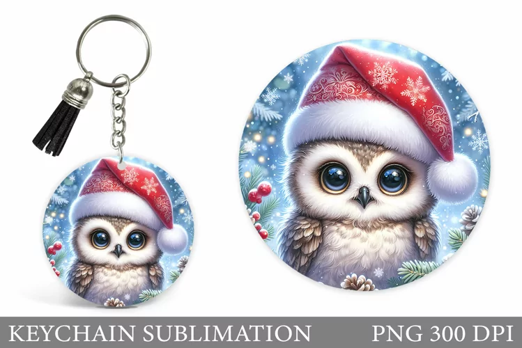 Christmas Owl Keychain. Christmas Keychain Sublimation