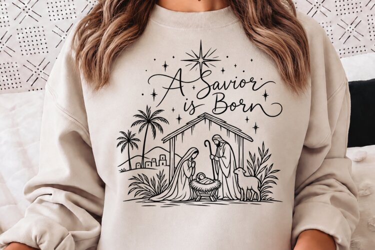 Oh Holy Night Nativity Christmas PNG, Holy Family Manger Chr example image 1