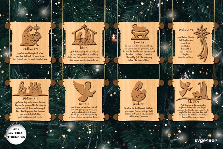 Nativity Scroll Ornaments SVG Bundle | Laser Cut | SVG