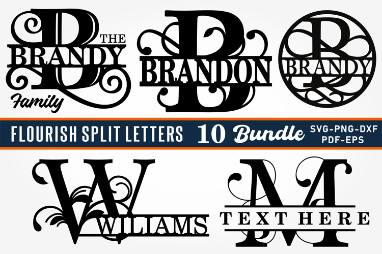 Monogram Font SVG Bundle, Flourish Split Letters Cut Files