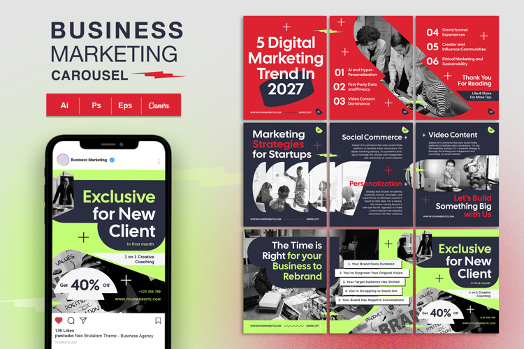 Neo Brutalism Theme - Business Instagram Carousel