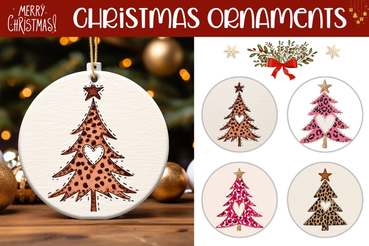 Leopard Christmas Tree Round Ornaments, Christmas Gift Tags