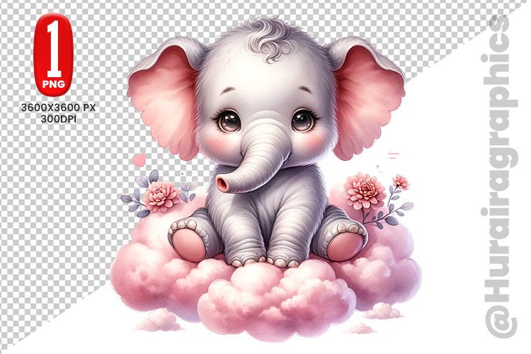 Cute Elephant Clipart - PNG File
