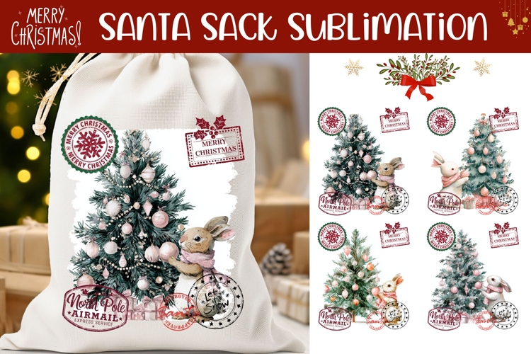 Christmas Rabbit Santa Sack, Christmas Tree Santa Sack