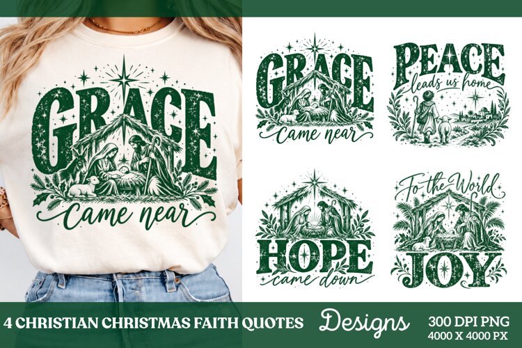4 Christian Christmas Shirt Designs, 4 Nativity Faith Quote example image 1