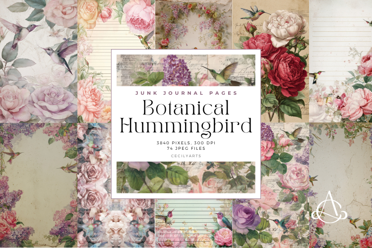 Botanical Hummingbird Junk Journal Page Bundle