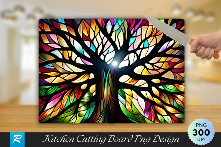 Stained Glass Tree Cutting Board Sublimation Design
