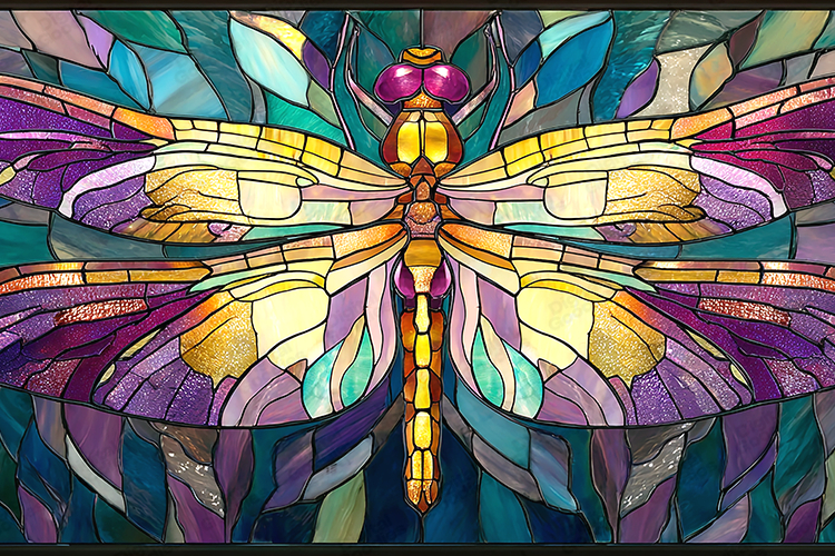 Stained Glass Dragonfly Insect Art Vibrant Background