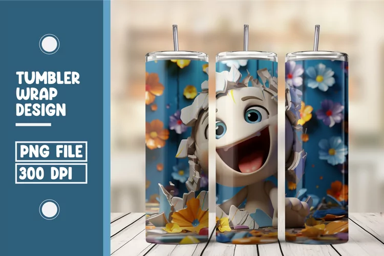 3D cute baby animal tumbler warp design