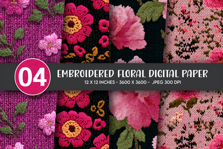 Embroidered Floral Digital Paper