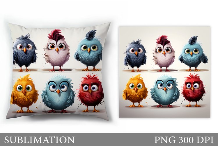 Funny Bird Pillow Design. Funny Birds Sublimation example image 1