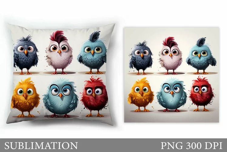 Funny Bird Pillow Design. Funny Birds Sublimation