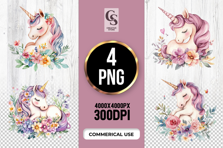 Floral Pastel Unicorn Clipart Sublimation PNG